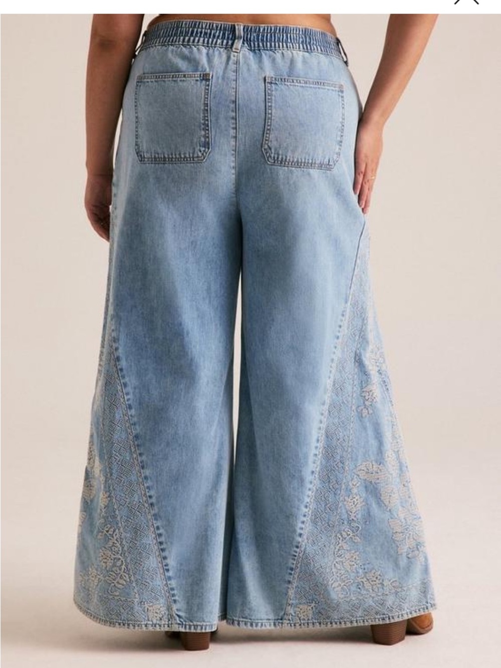 Plus Size Light Blue Wide-Leg Embroidered Jeans - Picture 4 of 5